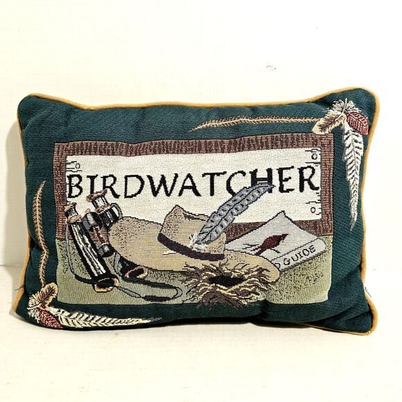 Vtg Riverdale Tapestry Birdwatcher Throw Pillow 16 x 11.5 Inches Made in USA - Picture 1 of 10